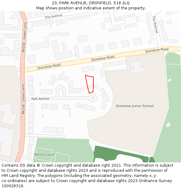 23, PARK AVENUE, DRONFIELD, S18 2LQ: Location map and indicative extent of plot