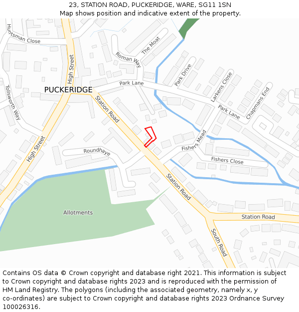 23, STATION ROAD, PUCKERIDGE, WARE, SG11 1SN: Location map and indicative extent of plot