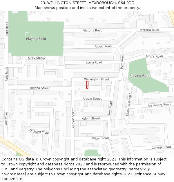 23, WELLINGTON STREET, MEXBOROUGH, S64 9DD: Location map and indicative extent of plot