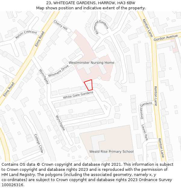 23, WHITEGATE GARDENS, HARROW, HA3 6BW: Location map and indicative extent of plot