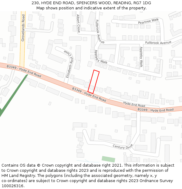 230, HYDE END ROAD, SPENCERS WOOD, READING, RG7 1DG: Location map and indicative extent of plot