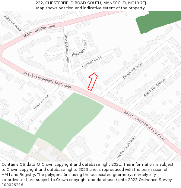 232, CHESTERFIELD ROAD SOUTH, MANSFIELD, NG19 7EJ: Location map and indicative extent of plot