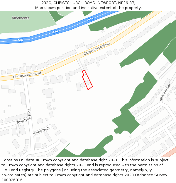 232C, CHRISTCHURCH ROAD, NEWPORT, NP19 8BJ: Location map and indicative extent of plot