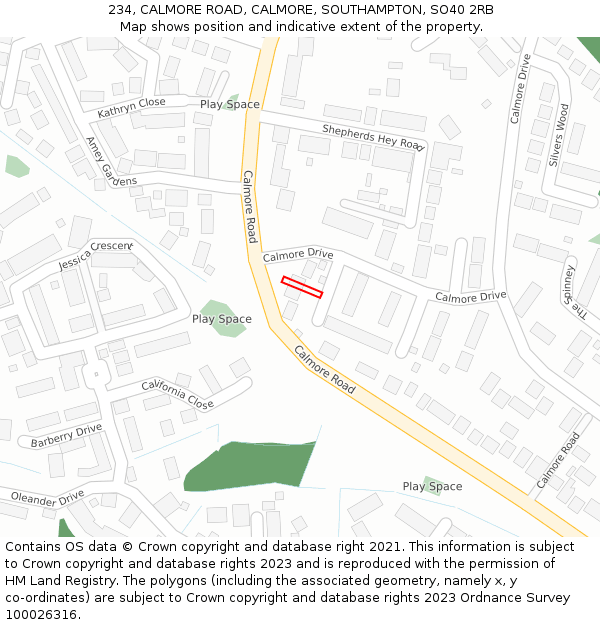 234, CALMORE ROAD, CALMORE, SOUTHAMPTON, SO40 2RB: Location map and indicative extent of plot
