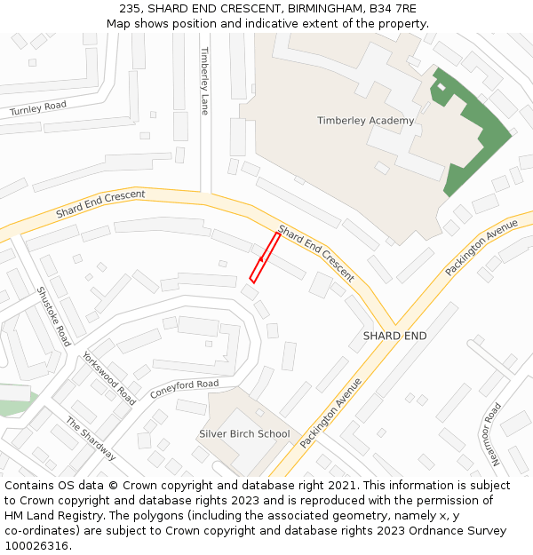 235, SHARD END CRESCENT, BIRMINGHAM, B34 7RE: Location map and indicative extent of plot