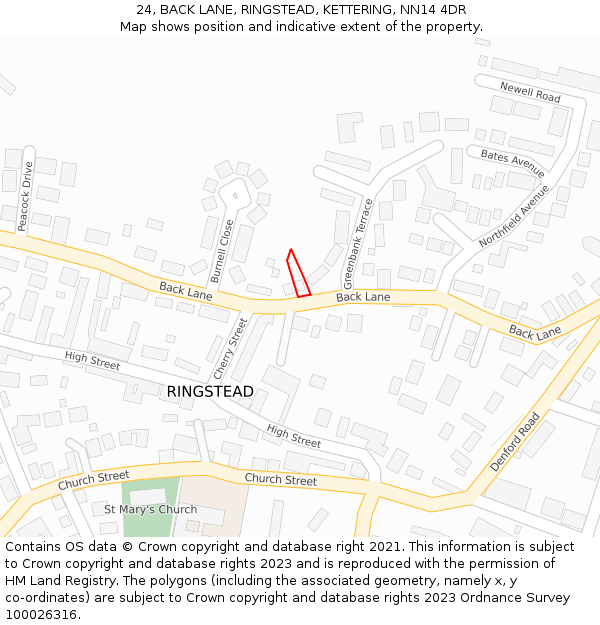 24, BACK LANE, RINGSTEAD, KETTERING, NN14 4DR: Location map and indicative extent of plot