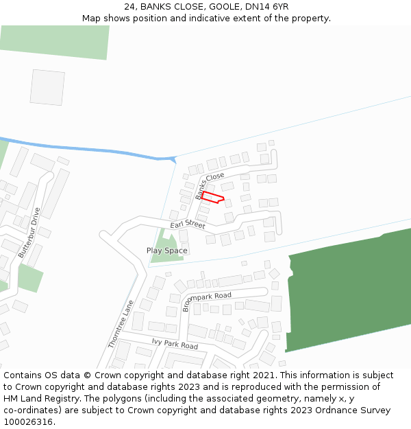 24, BANKS CLOSE, GOOLE, DN14 6YR: Location map and indicative extent of plot