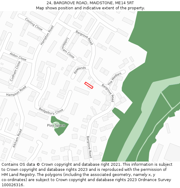 24, BARGROVE ROAD, MAIDSTONE, ME14 5RT: Location map and indicative extent of plot