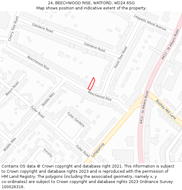 24, BEECHWOOD RISE, WATFORD, WD24 6SG: Location map and indicative extent of plot