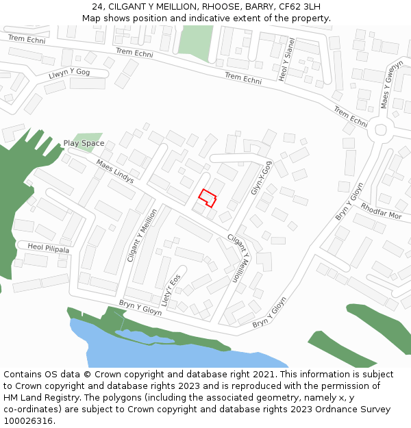 24, CILGANT Y MEILLION, RHOOSE, BARRY, CF62 3LH: Location map and indicative extent of plot