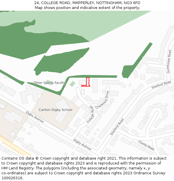 24, COLLEGE ROAD, MAPPERLEY, NOTTINGHAM, NG3 6FD: Location map and indicative extent of plot