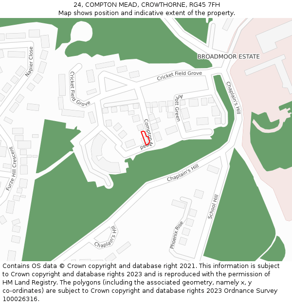 24, COMPTON MEAD, CROWTHORNE, RG45 7FH: Location map and indicative extent of plot