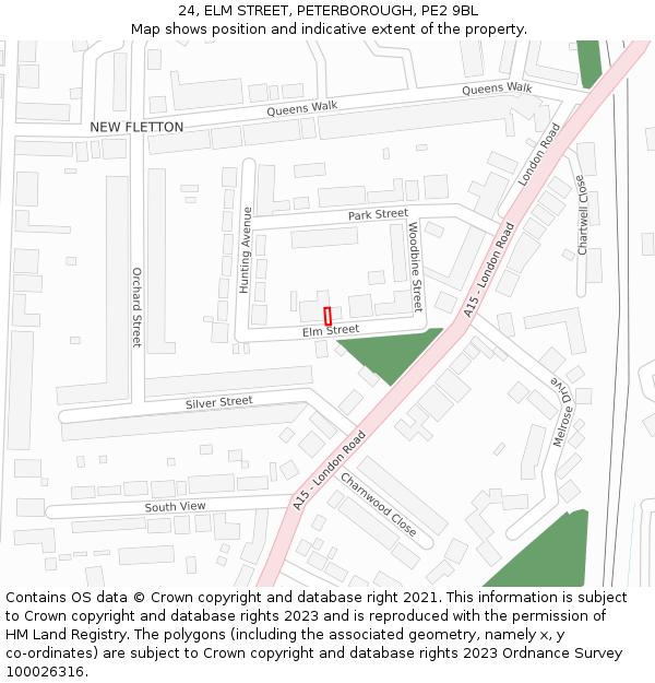 24, ELM STREET, PETERBOROUGH, PE2 9BL: Location map and indicative extent of plot