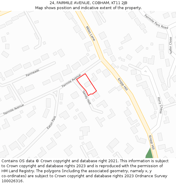 24, FAIRMILE AVENUE, COBHAM, KT11 2JB: Location map and indicative extent of plot