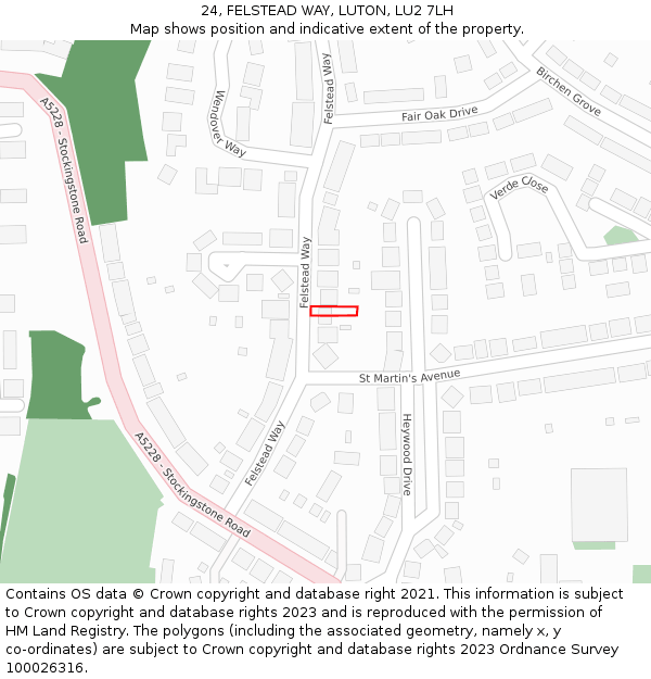 24, FELSTEAD WAY, LUTON, LU2 7LH: Location map and indicative extent of plot