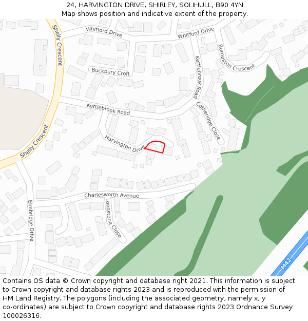 24, HARVINGTON DRIVE, SHIRLEY, SOLIHULL, B90 4YN: Location map and indicative extent of plot