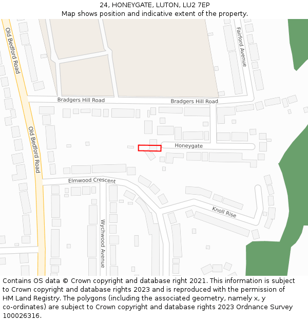 24, HONEYGATE, LUTON, LU2 7EP: Location map and indicative extent of plot