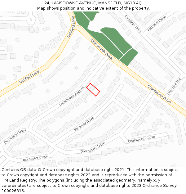 24, LANSDOWNE AVENUE, MANSFIELD, NG18 4QJ: Location map and indicative extent of plot