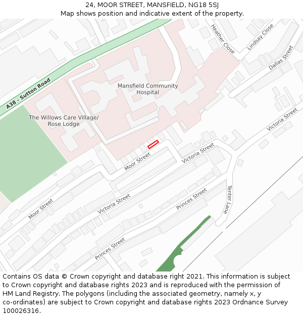 24, MOOR STREET, MANSFIELD, NG18 5SJ: Location map and indicative extent of plot