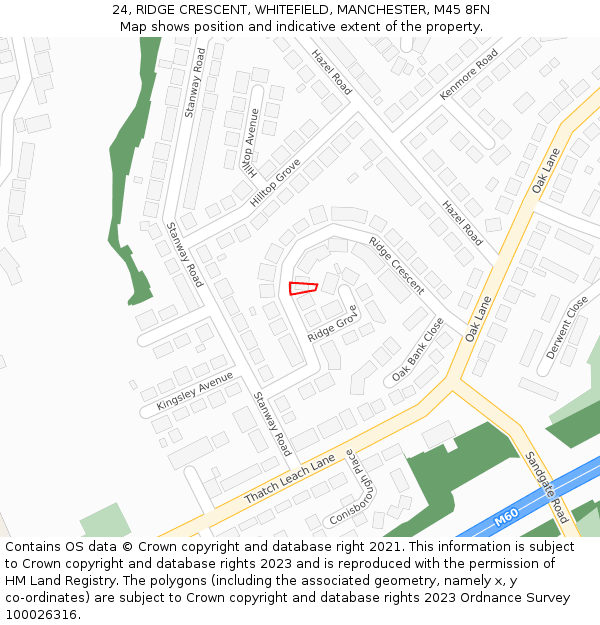 24, RIDGE CRESCENT, WHITEFIELD, MANCHESTER, M45 8FN: Location map and indicative extent of plot