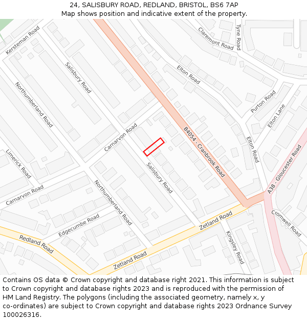 24, SALISBURY ROAD, REDLAND, BRISTOL, BS6 7AP: Location map and indicative extent of plot
