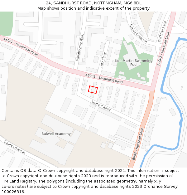 24, SANDHURST ROAD, NOTTINGHAM, NG6 8DL: Location map and indicative extent of plot