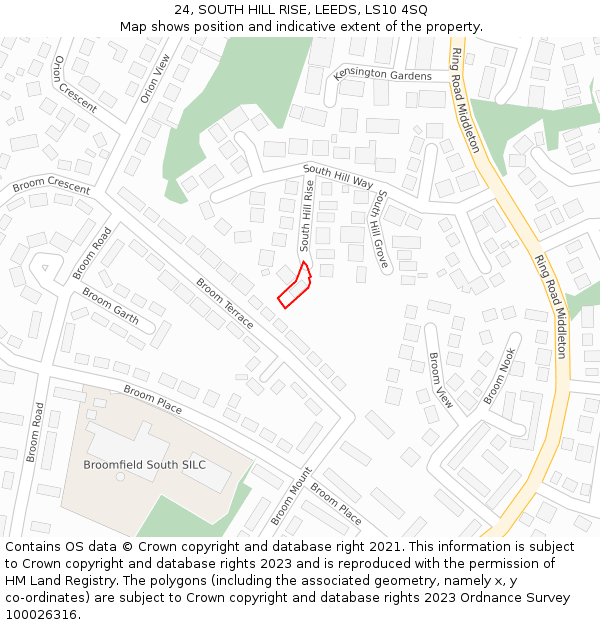 24, SOUTH HILL RISE, LEEDS, LS10 4SQ: Location map and indicative extent of plot