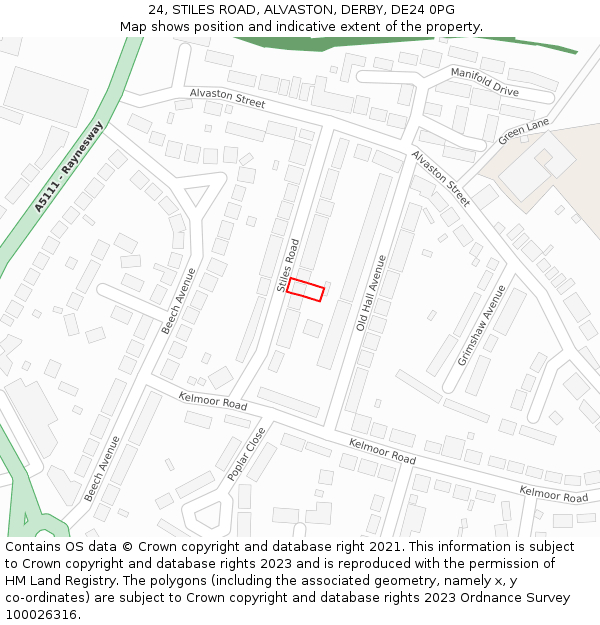 24, STILES ROAD, ALVASTON, DERBY, DE24 0PG: Location map and indicative extent of plot