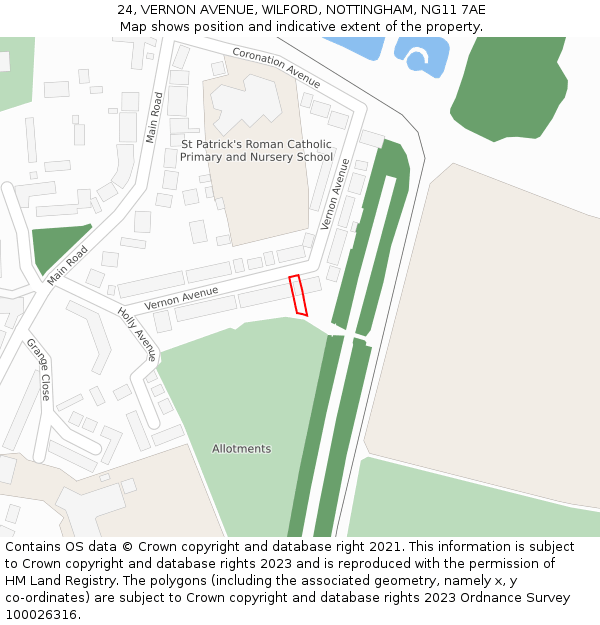 24, VERNON AVENUE, WILFORD, NOTTINGHAM, NG11 7AE: Location map and indicative extent of plot