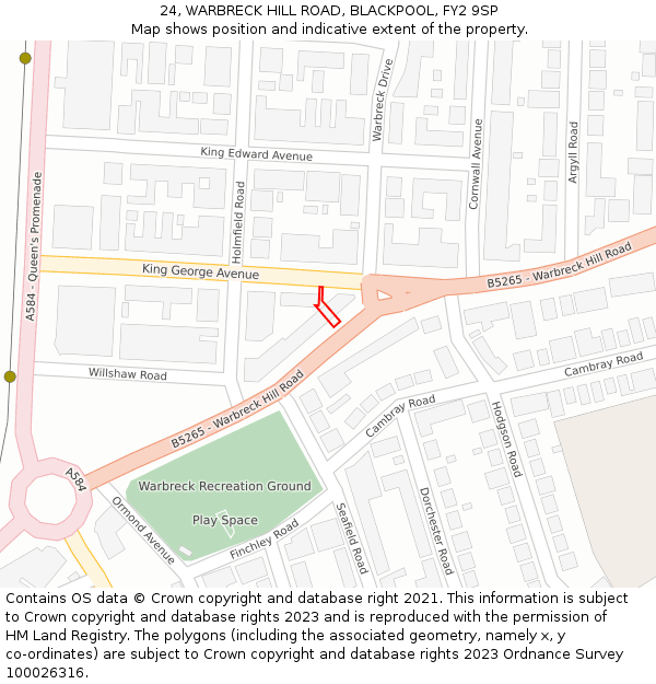 24, WARBRECK HILL ROAD, BLACKPOOL, FY2 9SP: Location map and indicative extent of plot