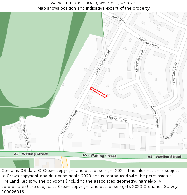 24, WHITEHORSE ROAD, WALSALL, WS8 7PF: Location map and indicative extent of plot