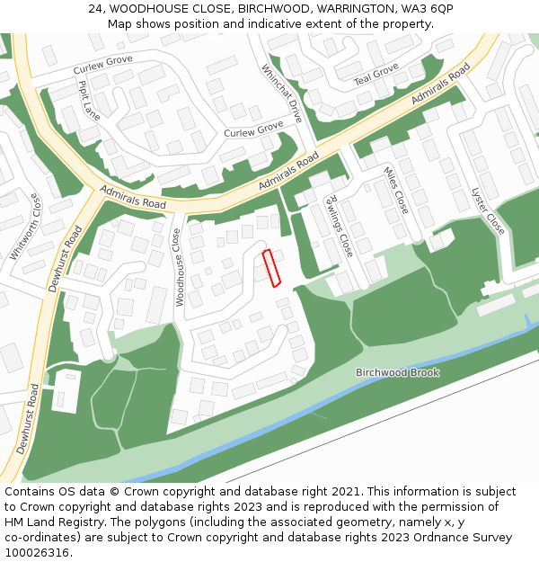 24, WOODHOUSE CLOSE, BIRCHWOOD, WARRINGTON, WA3 6QP: Location map and indicative extent of plot