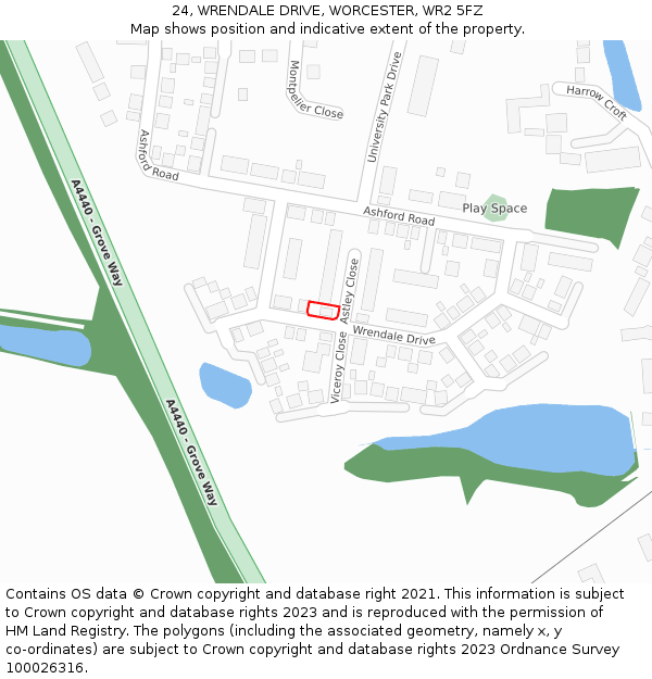 24, WRENDALE DRIVE, WORCESTER, WR2 5FZ: Location map and indicative extent of plot