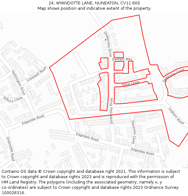 24, WYANDOTTE LANE, NUNEATON, CV11 6XS: Location map and indicative extent of plot