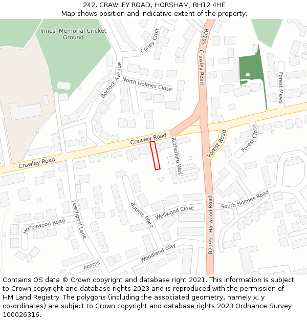 242, CRAWLEY ROAD, HORSHAM, RH12 4HE: Location map and indicative extent of plot