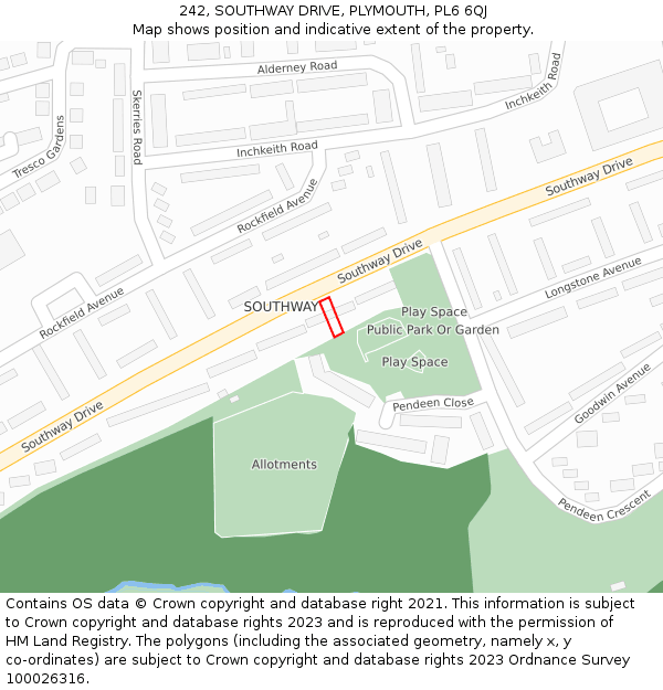242, SOUTHWAY DRIVE, PLYMOUTH, PL6 6QJ: Location map and indicative extent of plot