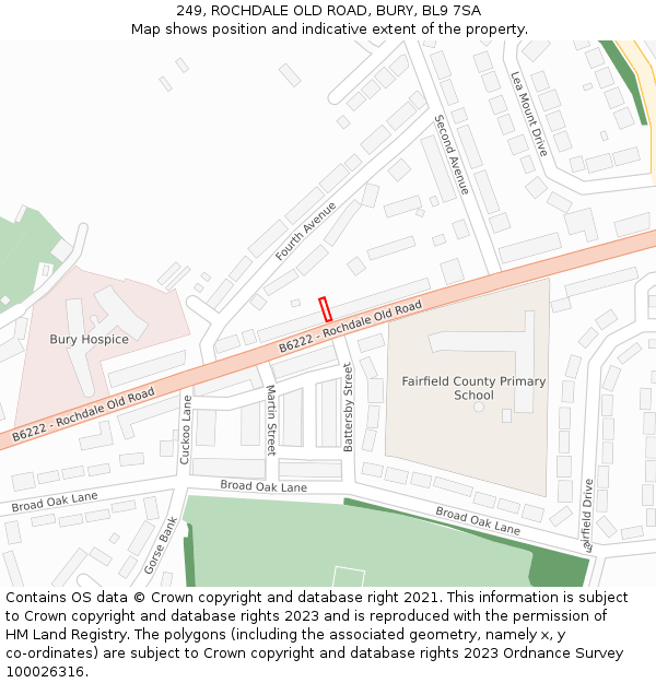 249, ROCHDALE OLD ROAD, BURY, BL9 7SA: Location map and indicative extent of plot