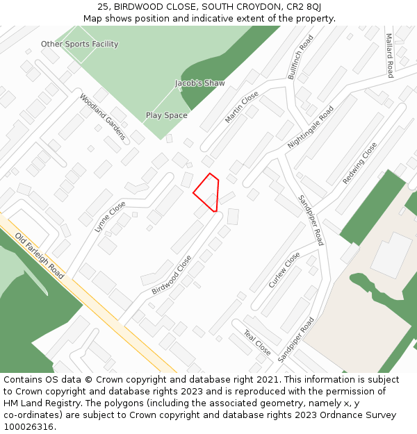 25, BIRDWOOD CLOSE, SOUTH CROYDON, CR2 8QJ: Location map and indicative extent of plot