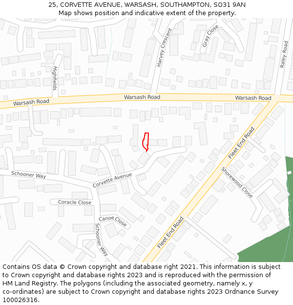 25, CORVETTE AVENUE, WARSASH, SOUTHAMPTON, SO31 9AN: Location map and indicative extent of plot