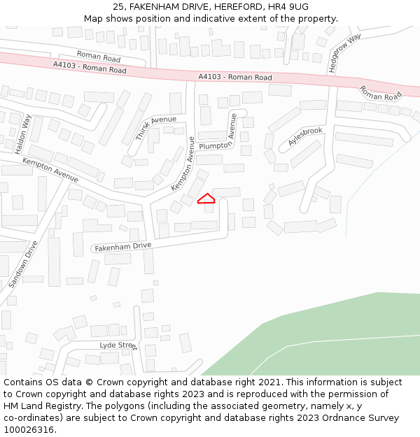 25, FAKENHAM DRIVE, HEREFORD, HR4 9UG: Location map and indicative extent of plot