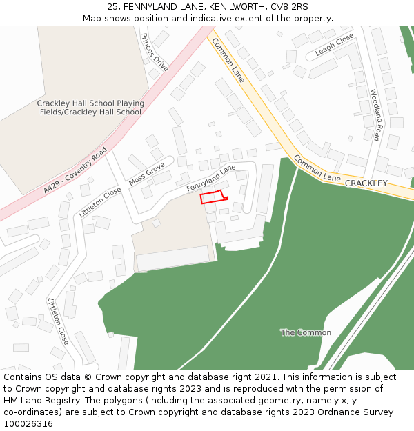 25, FENNYLAND LANE, KENILWORTH, CV8 2RS: Location map and indicative extent of plot