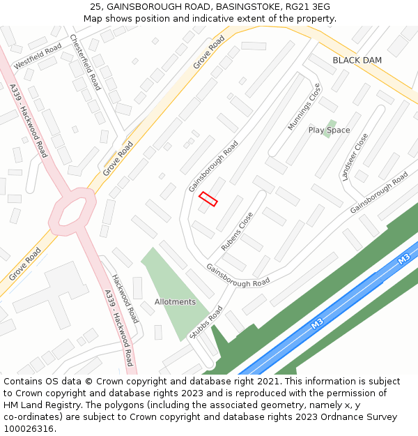 25, GAINSBOROUGH ROAD, BASINGSTOKE, RG21 3EG: Location map and indicative extent of plot