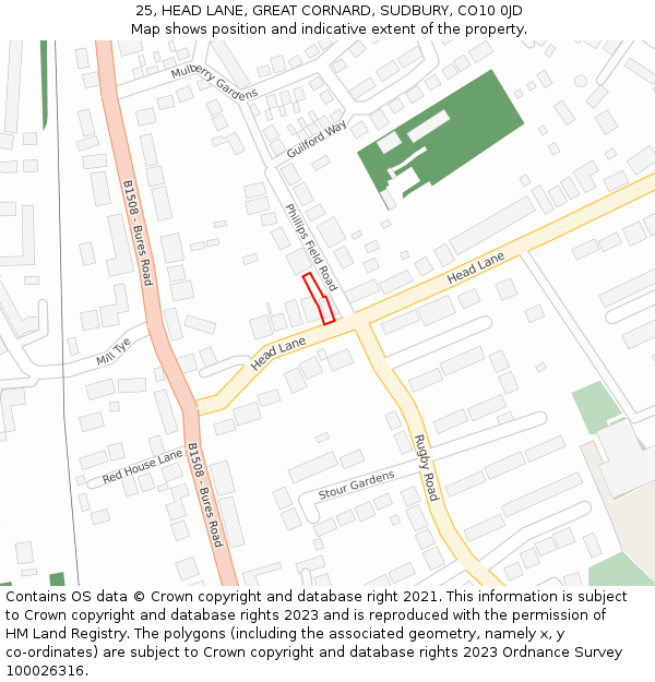 25, HEAD LANE, GREAT CORNARD, SUDBURY, CO10 0JD: Location map and indicative extent of plot