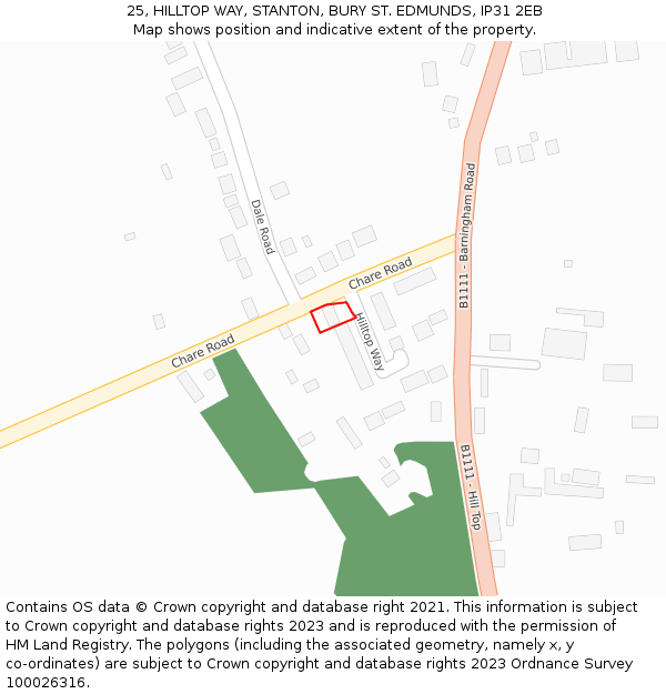 25, HILLTOP WAY, STANTON, BURY ST. EDMUNDS, IP31 2EB: Location map and indicative extent of plot