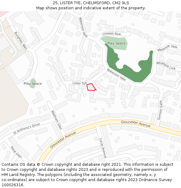 25, LISTER TYE, CHELMSFORD, CM2 9LS: Location map and indicative extent of plot