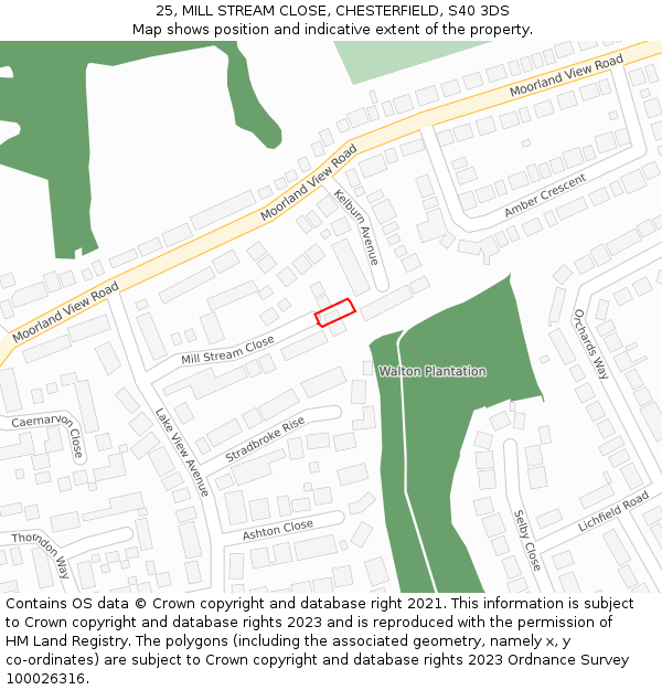 25, MILL STREAM CLOSE, CHESTERFIELD, S40 3DS: Location map and indicative extent of plot