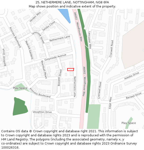 25, NETHERMERE LANE, NOTTINGHAM, NG8 6FA: Location map and indicative extent of plot