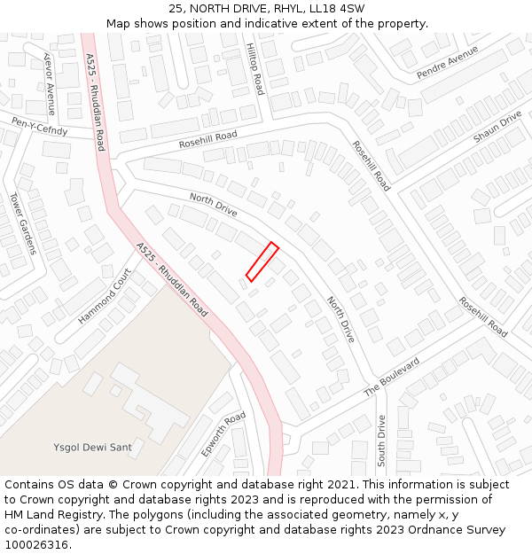 25, NORTH DRIVE, RHYL, LL18 4SW: Location map and indicative extent of plot