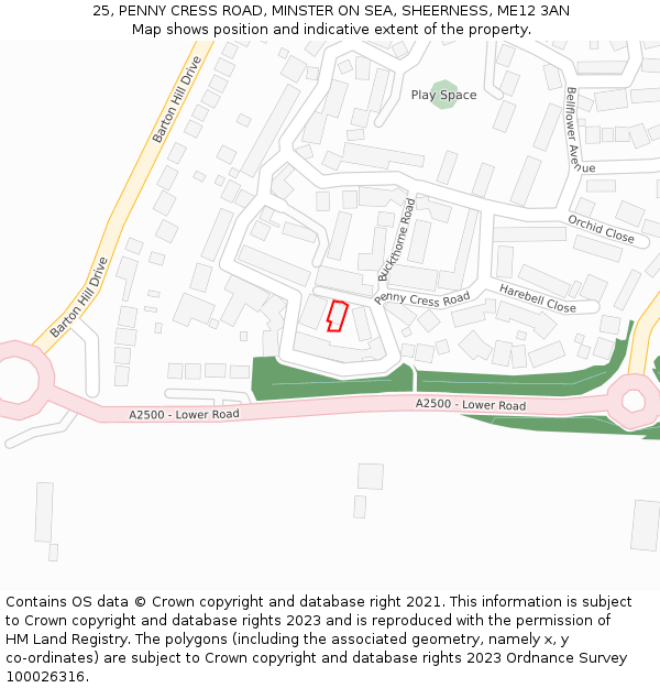 25, PENNY CRESS ROAD, MINSTER ON SEA, SHEERNESS, ME12 3AN: Location map and indicative extent of plot