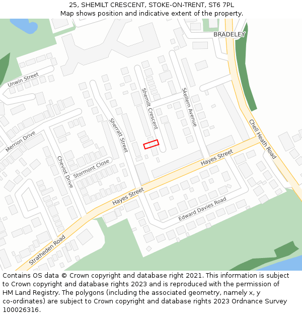 25, SHEMILT CRESCENT, STOKE-ON-TRENT, ST6 7PL: Location map and indicative extent of plot